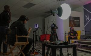 our video podcast production team travels