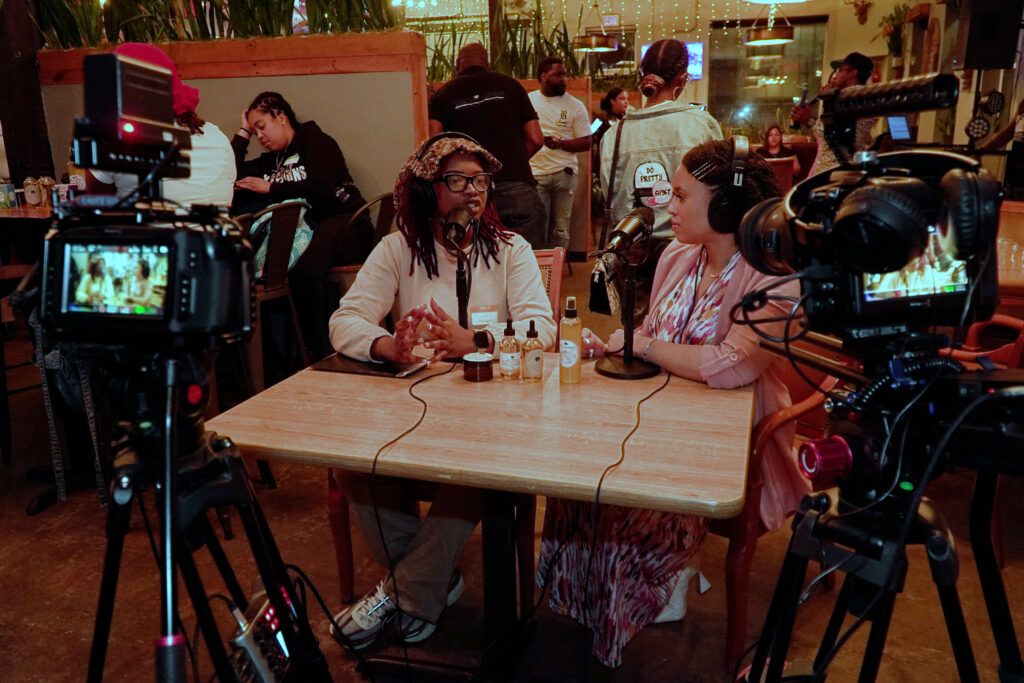 The video podcast booth at a networking event in Charlotte