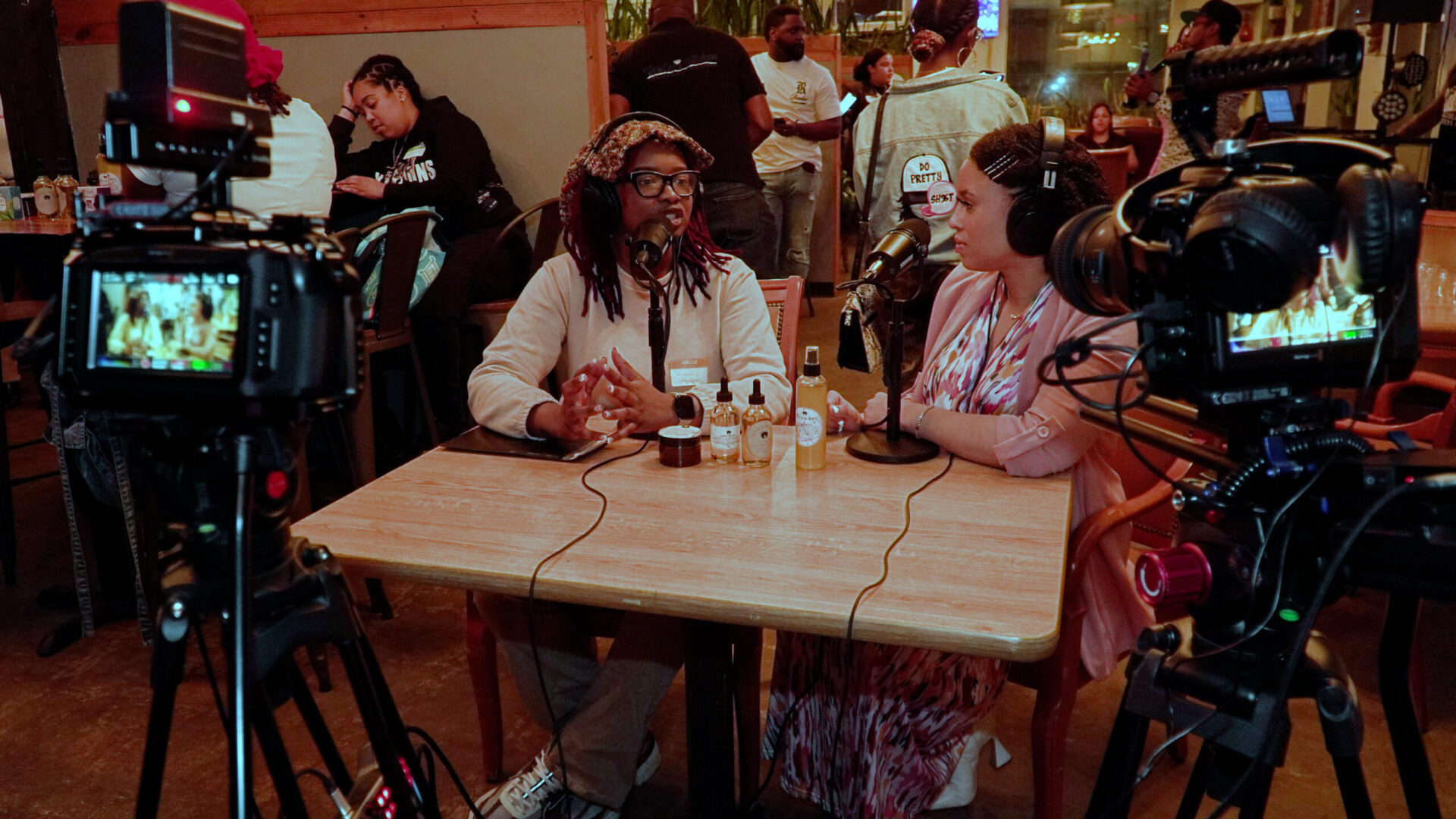 The video podcast booth at a networking event in Charlotte