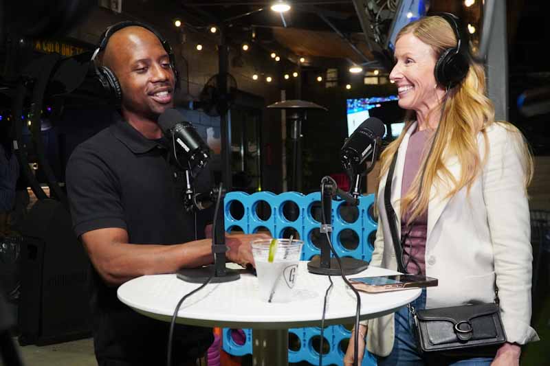 The video podcast booth captures real conversations at a networking event in Charlotte